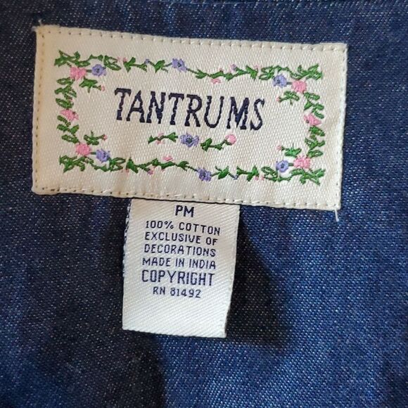 VINTAGE TANTRUM EMBROIDERED DENIM JEAN BLAZER JACKET FLORAL BOHO ARTSY 70s SZ PM - Picture 2 of 8